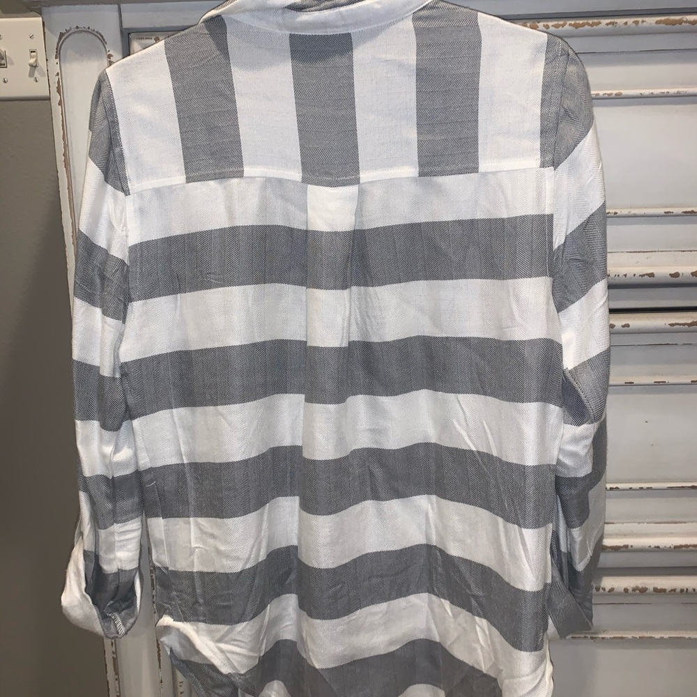 white and grey striped button up shirt